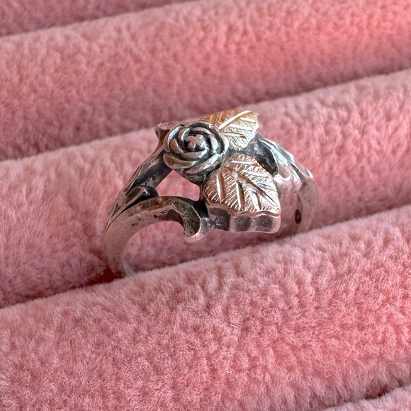 Vintage Black Hills Gold 925 Sterling Silver 12K Yellow & Rose Gold Rose Ring - Picture 9 of 14